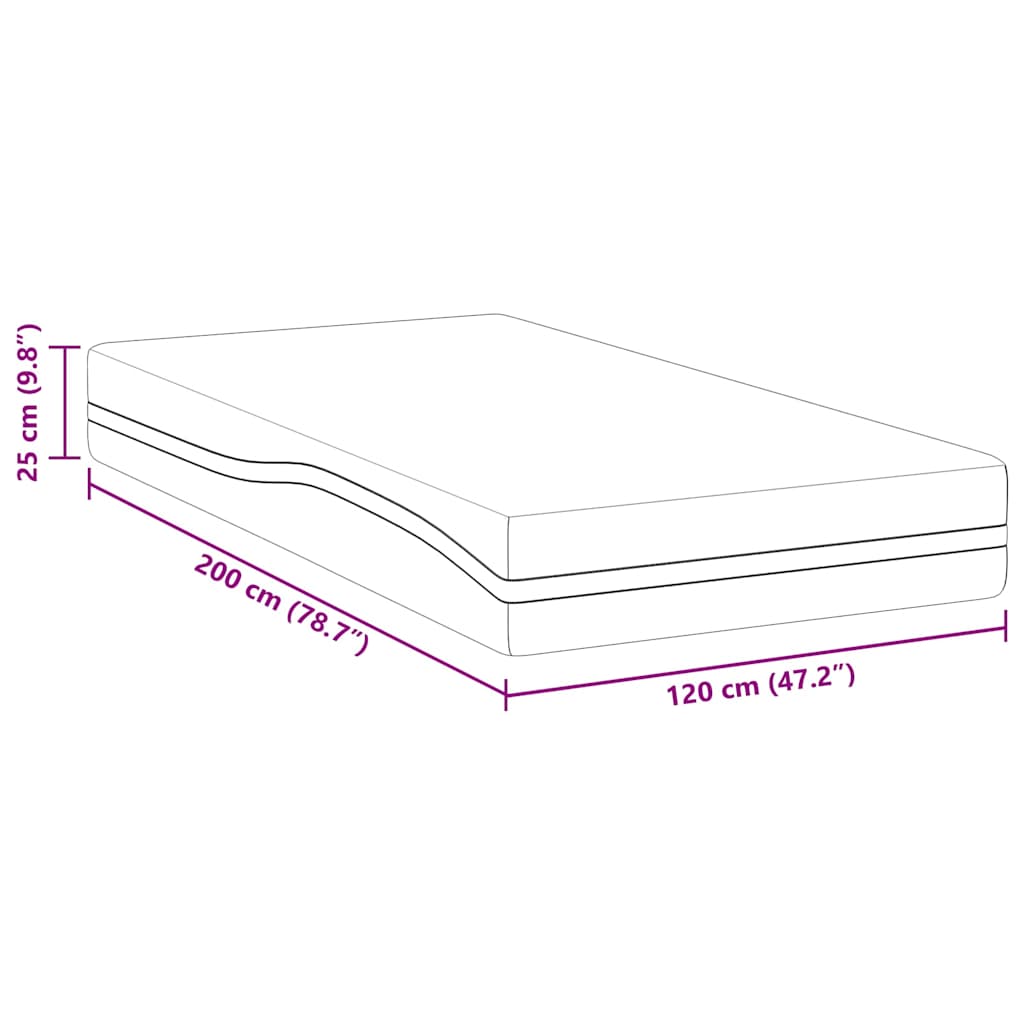 vidaXL Στρώμα Λευκό και Γκρι 120 x 200 cm Αφρός Μνήμης