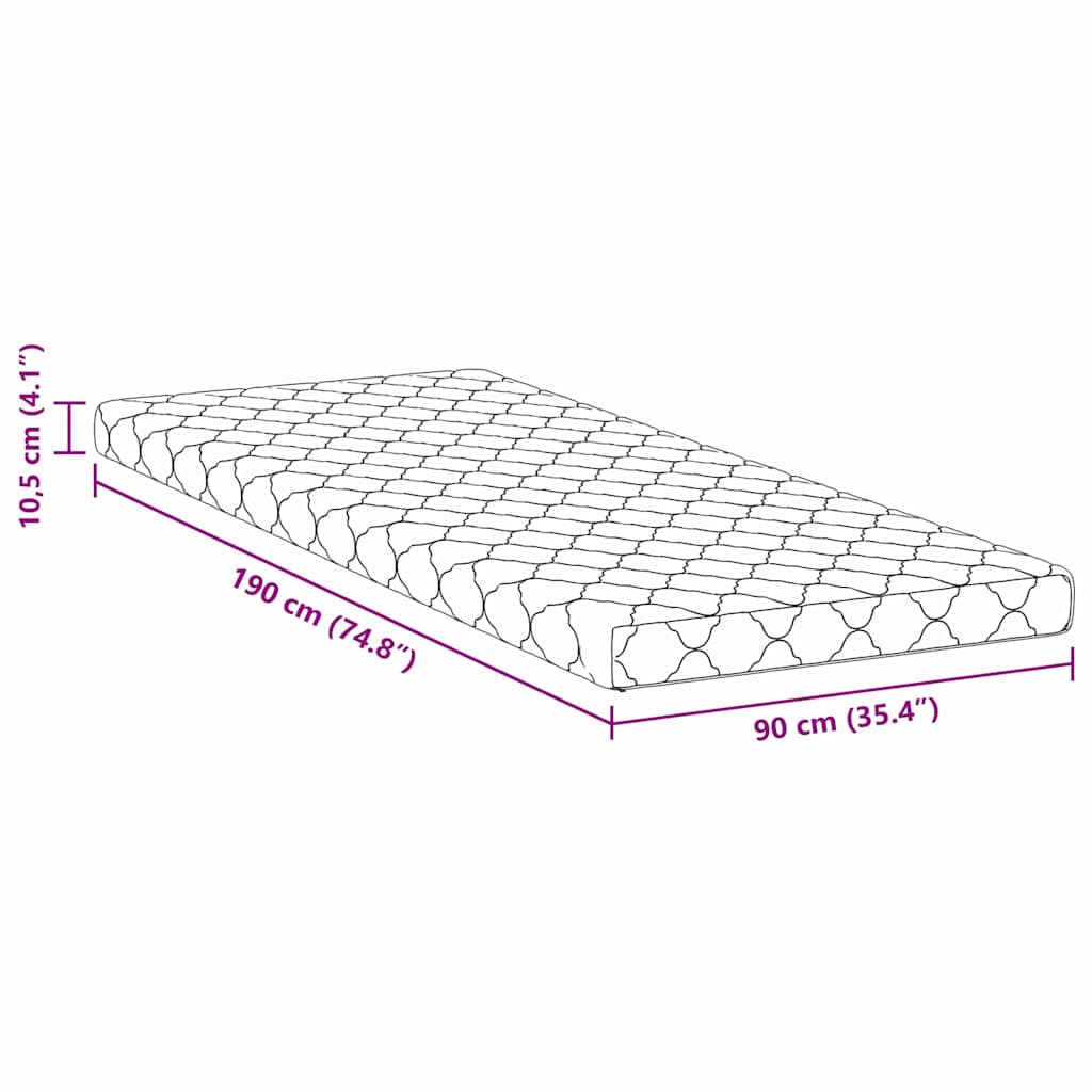 vidaXL Στρώμα με Στρώση Καρύδας Λευκό 190 x 90 cm PU Αφρός