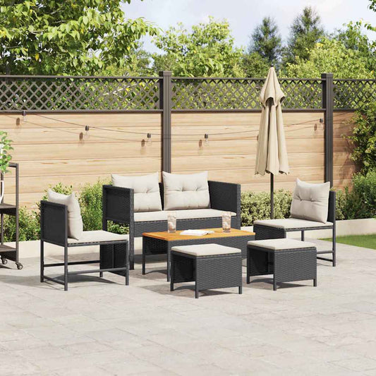 vidaXL Σετ Καναπέ Κήπου 6 pcs Μαύρο και κρεμ συνθετικό ρατάν