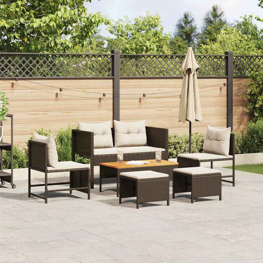 vidaXL Σετ Καναπέ Κήπου 6 pcs Καφέ και κρεμ συνθετικό ρατάν