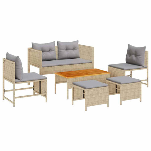 vidaXL Σετ Καναπέ Κήπου 6 pcs μπεζ και ανοιχτό γκρι συνθετικό ρατάν