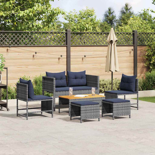 vidaXL Σετ Καναπέ Κήπου 6 pcs γκρι και ναυτικό μπλε συνθετικό ρατάν