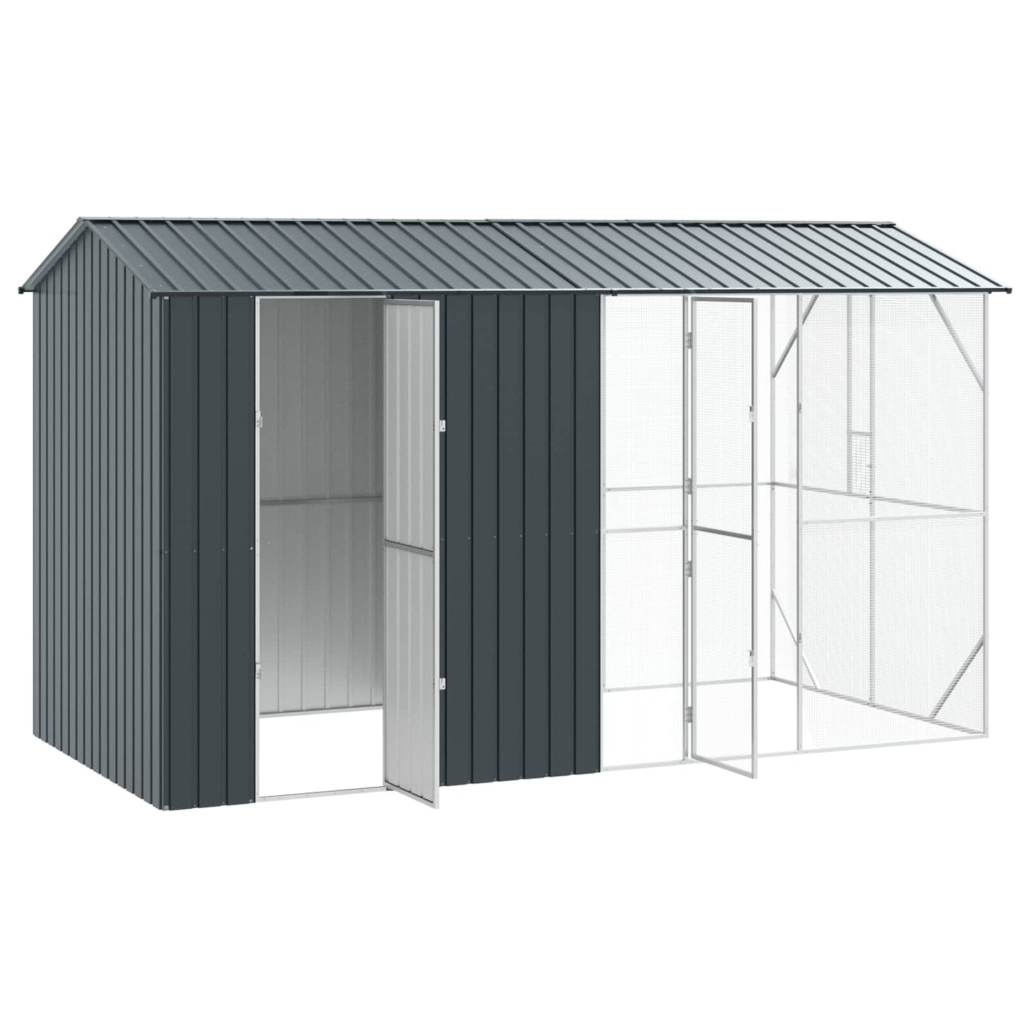 vidaXL Κλουβί Πουλιών με Προέκταση Ανθρακί 210x442x247 εκ. Χάλυβας