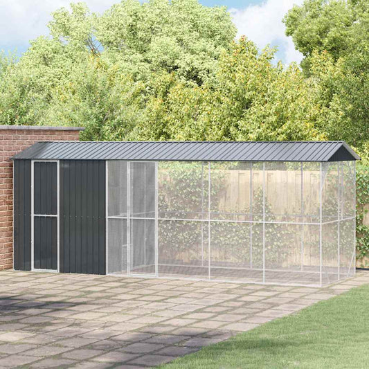 vidaXL Φυτώριο πουλιών με επέκταση Ανθρακί 210x640x247 εκ. Χάλυβας