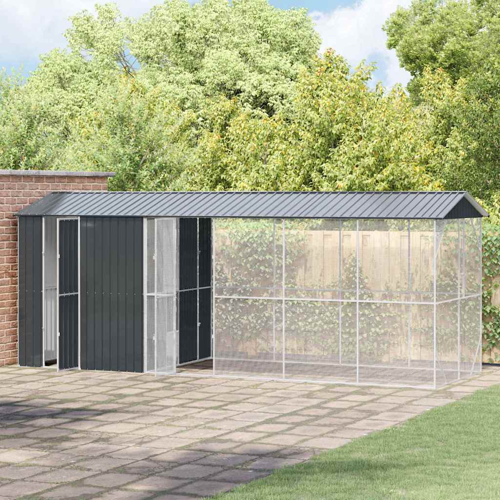 vidaXL Φυτώριο πουλιών με επέκταση Ανθρακί 210x640x247 εκ. Χάλυβας