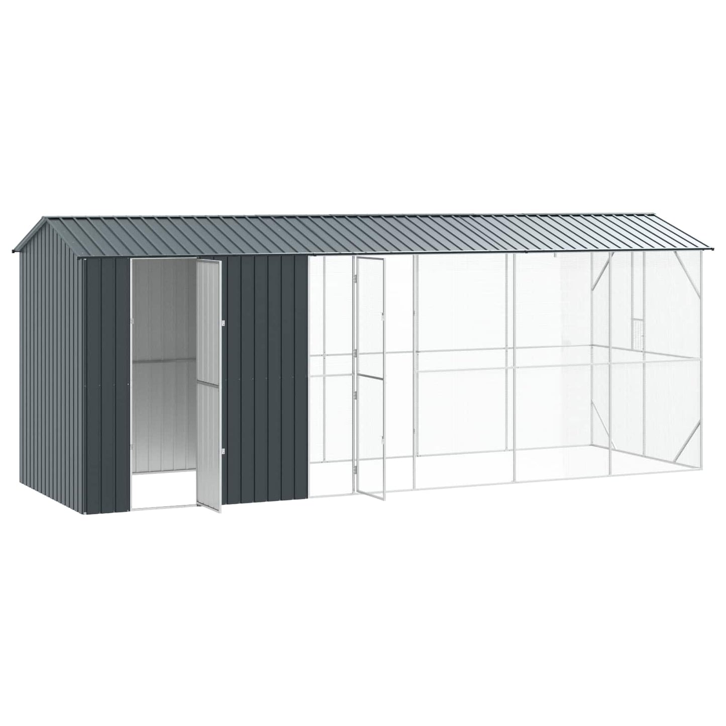 vidaXL Φυτώριο πουλιών με επέκταση Ανθρακί 210x640x247 εκ. Χάλυβας