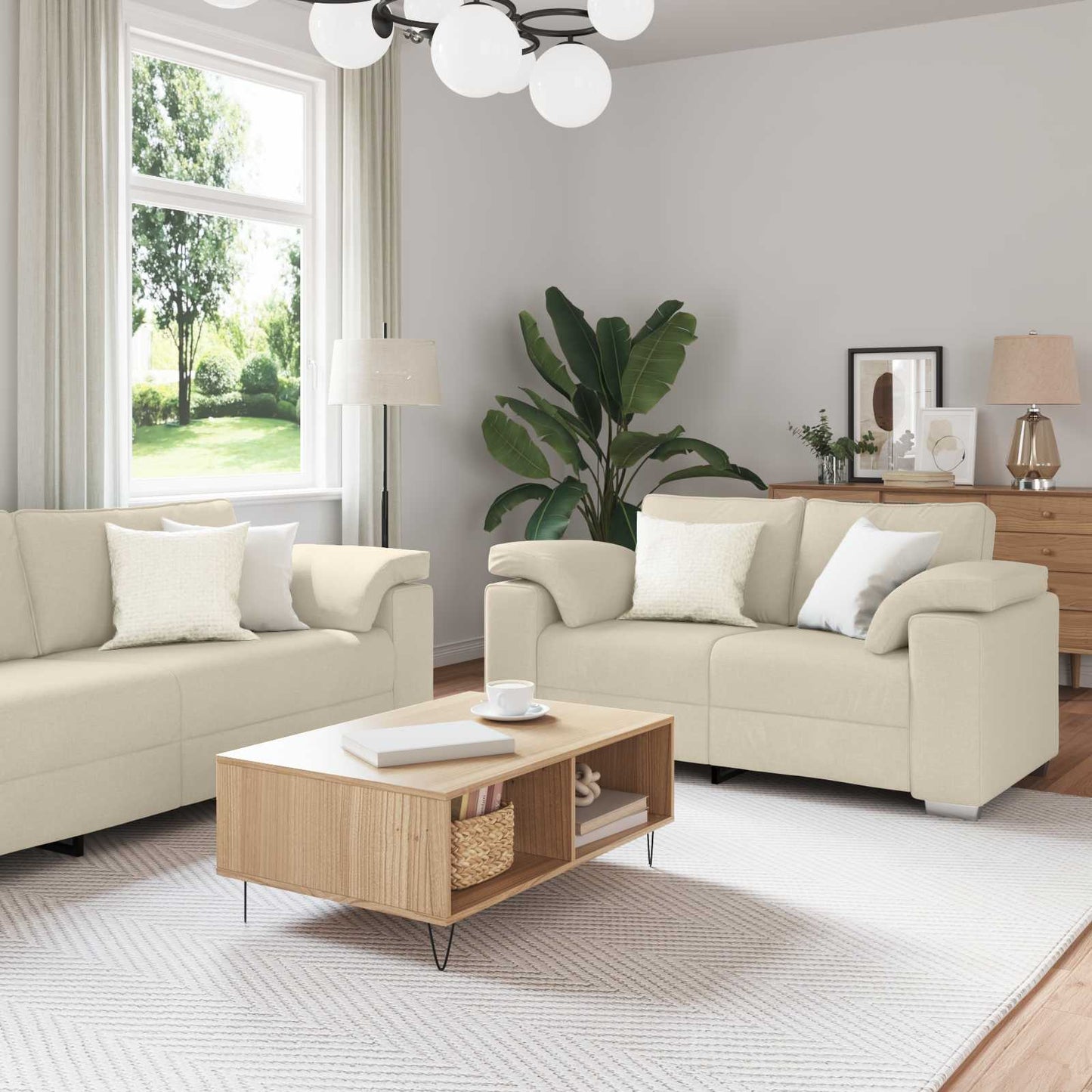vidaXL Καναπές 3 pcs Μπεζ 219 x 80 x 82 εκ Ύφασμα μείγματος λινών