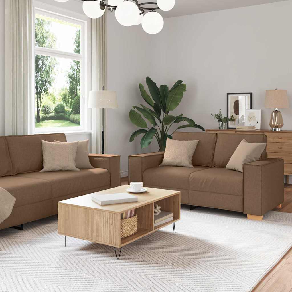 vidaXL Καναπές 3 pcs Καφέ 220 x 80 x 84 εκ Ύφασμα μείγματος λινών