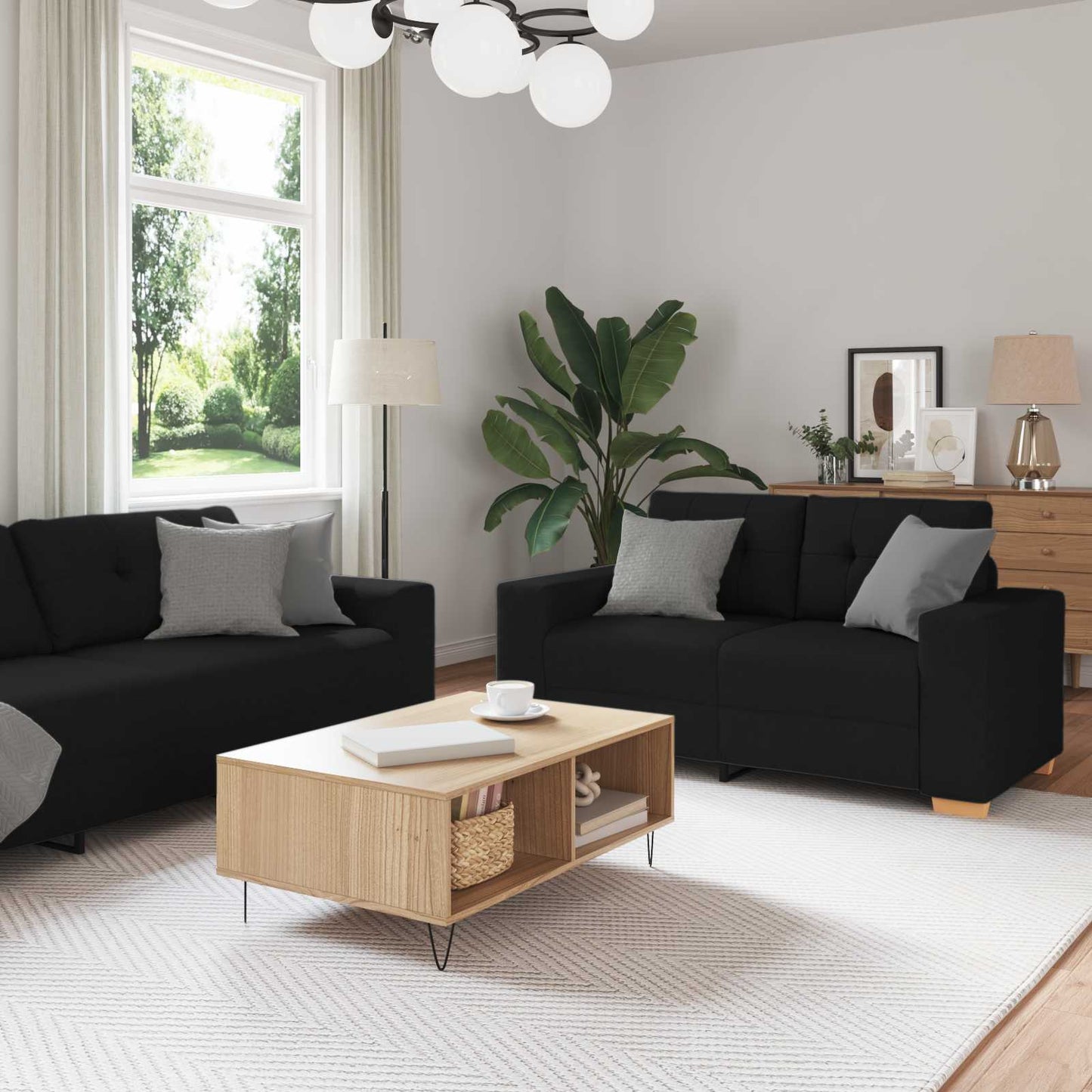 vidaXL Καναπές 3 pcs Μαύρο 221 x 80 x 80 εκ Ύφασμα μείγματος λινών