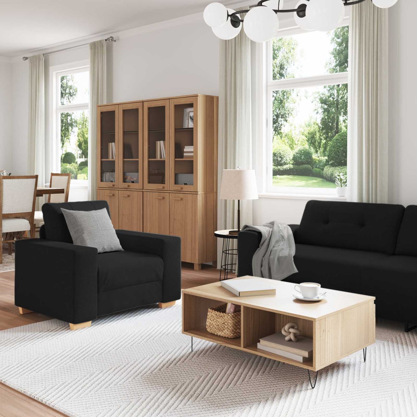vidaXL Καναπές 3 pcs Μαύρο 221 x 80 x 80 εκ Ύφασμα μείγματος λινών