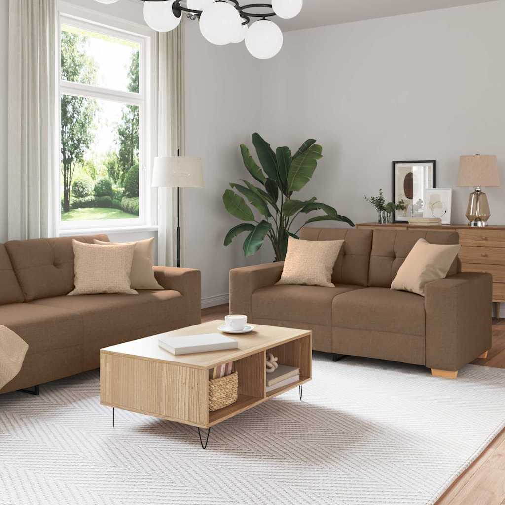 vidaXL Καναπές 3 pcs Καφέ 221 x 80 x 80 εκ Ύφασμα μείγματος λινών