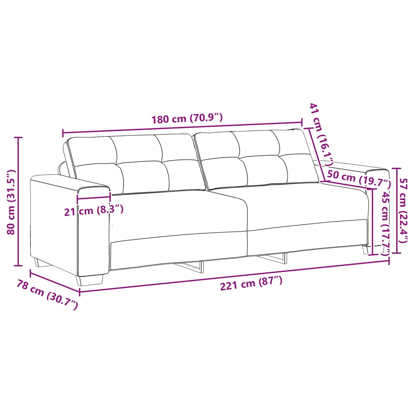 vidaXL Καναπές 3 pcs Καφέ 221 x 80 x 80 εκ Ύφασμα μείγματος λινών