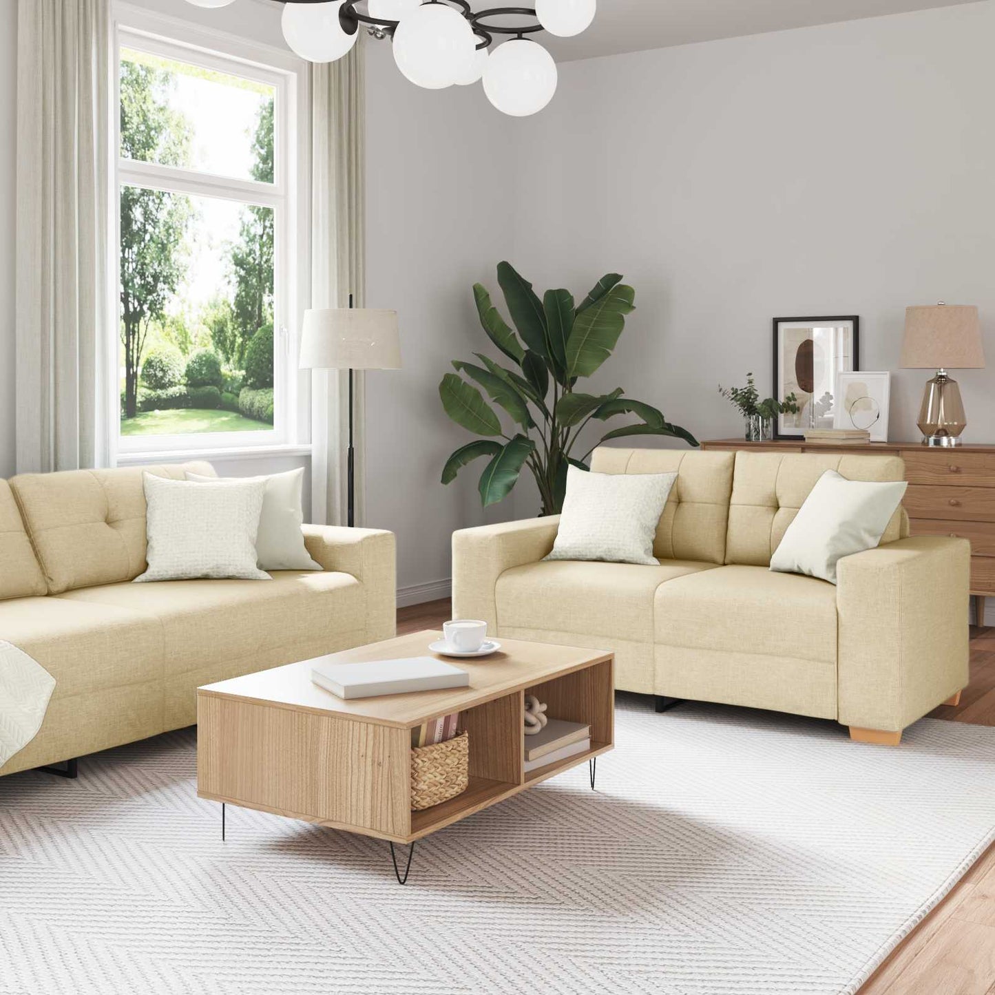 vidaXL Καναπές 3 pcs Κρεμ 221 x 80 x 80 εκ Ύφασμα μείγματος λινών