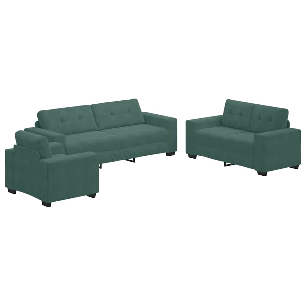 vidaXL Σετ Καναπέ 3 pcs Σκούρο Πράσινο 221 x 80 x 80 εκ Βελούδο