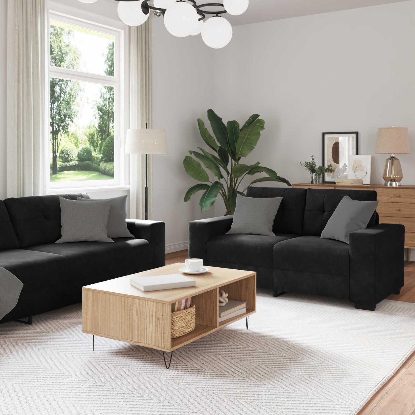 vidaXL Σετ Καναπέ 3 pcs Μαύρο 221 x 80 x 80 εκ Βελούδο
