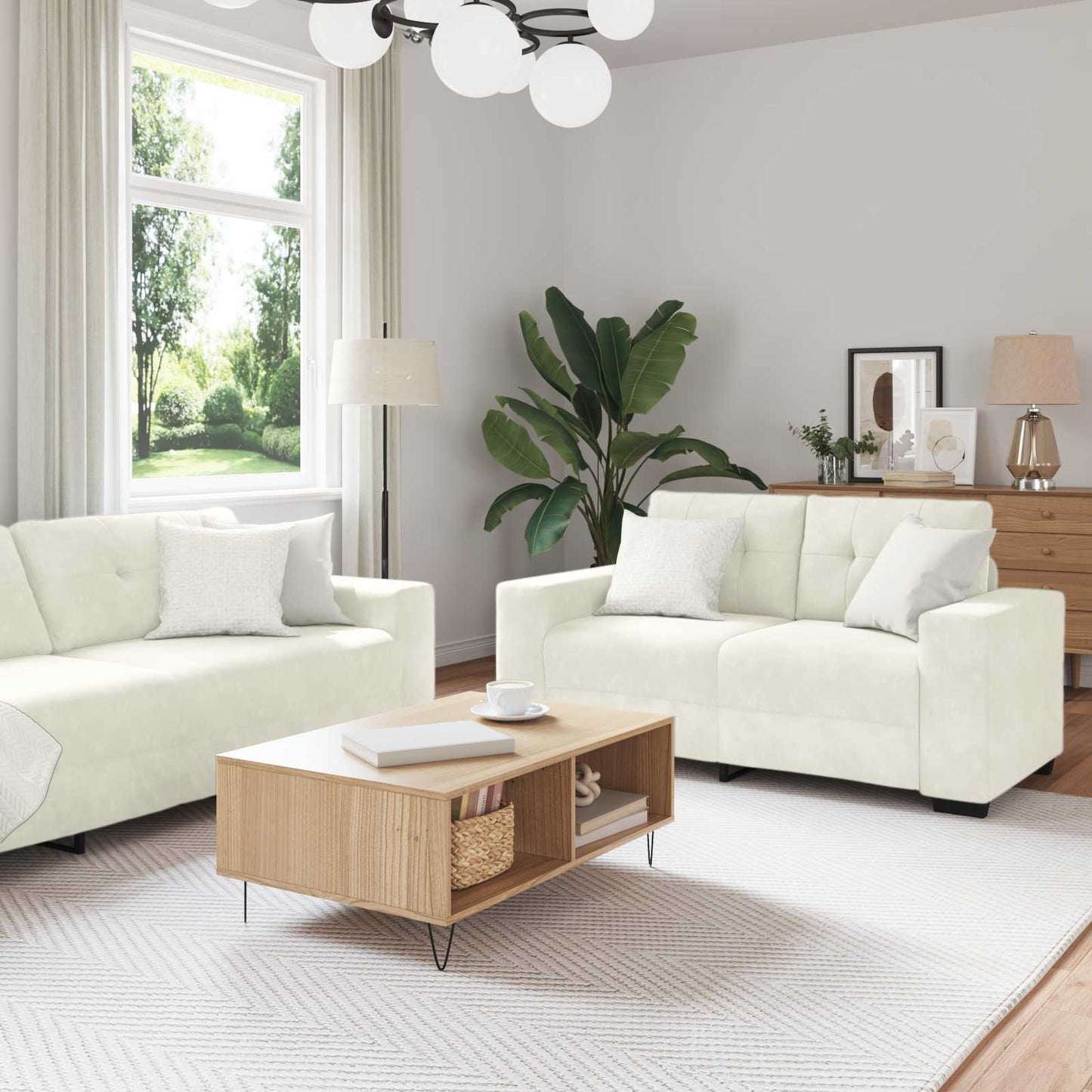 vidaXL Σετ Καναπέ 3 pcs Κρεμ 221 x 80 x 80 εκ Βελούδο