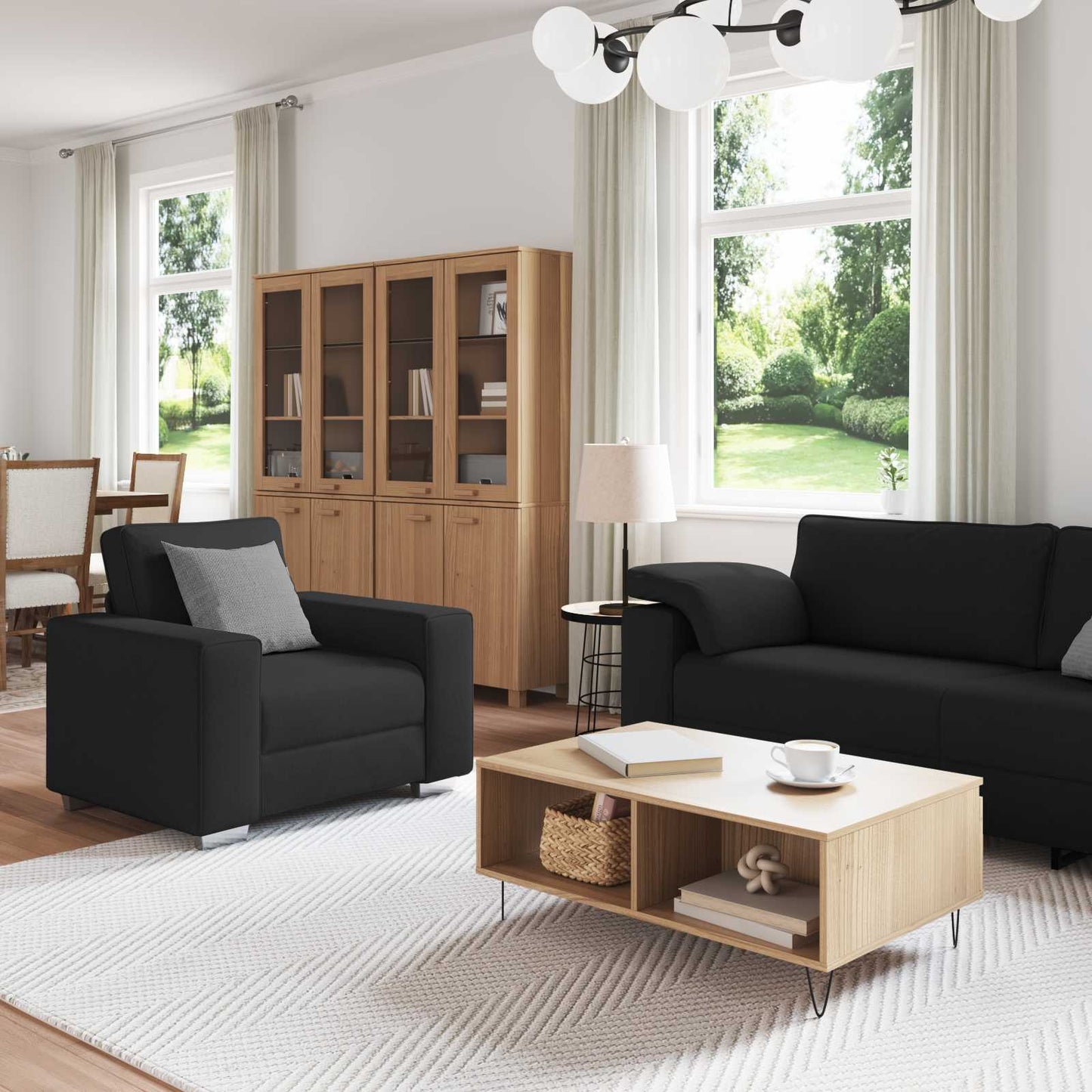 vidaXL Καναπές 3 pcs Μαύρο 219 x 80 x 82 εκ Ύφασμα μείγματος λινών