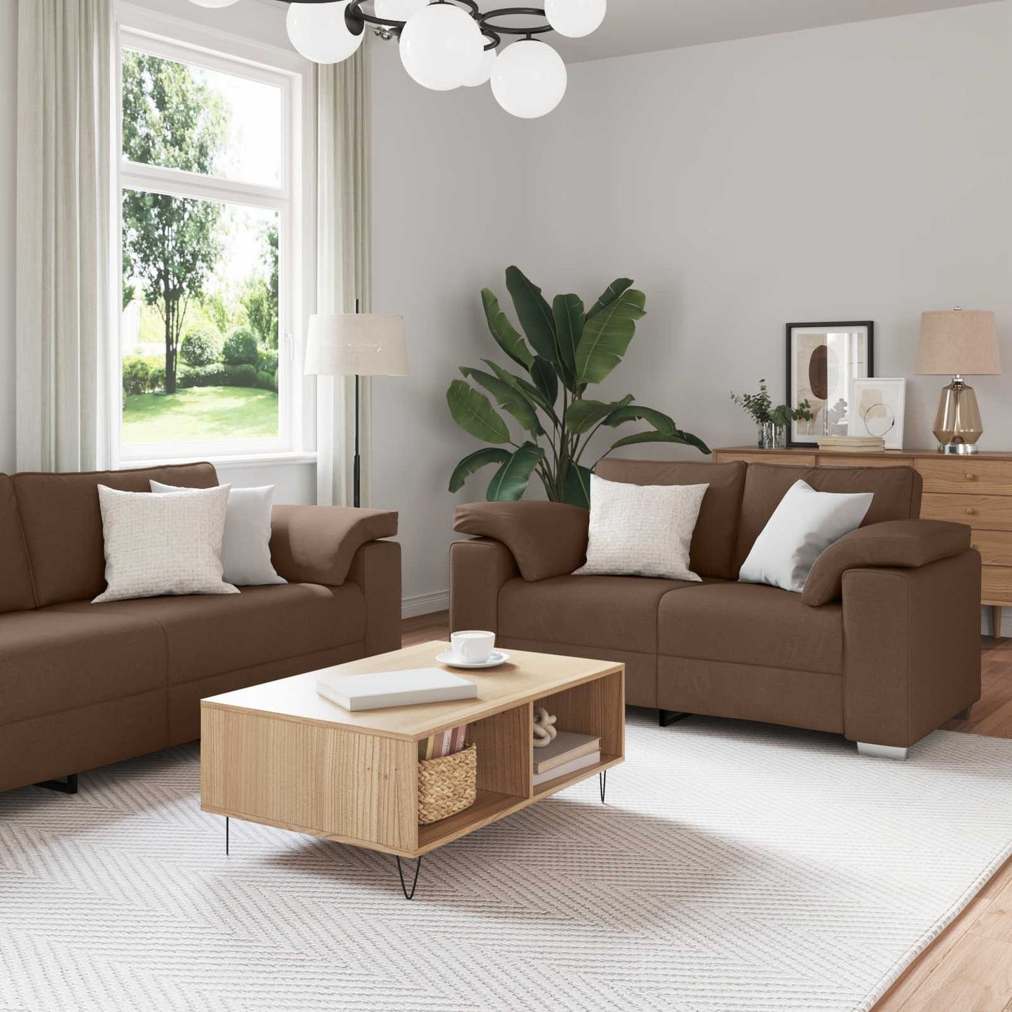 vidaXL Καναπές 3 pcs Καφέ 219 x 80 x 82 εκ Ύφασμα μείγματος λινών