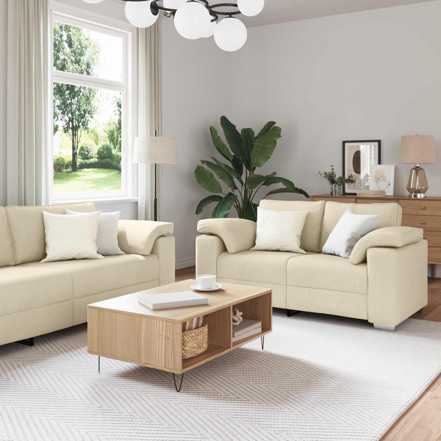 vidaXL Καναπές 3 pcs Κρεμ 219 x 80 x 82 εκ Ύφασμα μείγματος λινών
