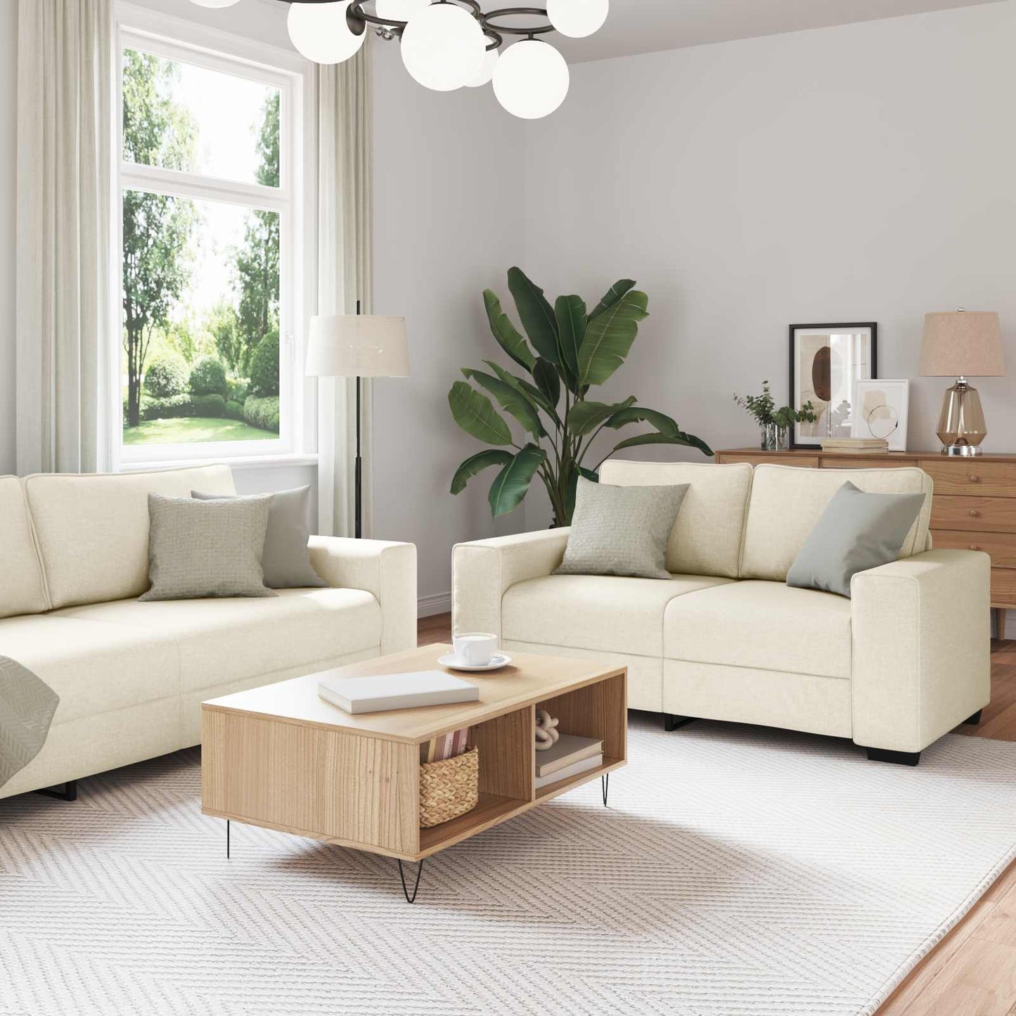 vidaXL Καναπές 2 pcs Μπεζ 221 x 80 x 82 εκ Ύφασμα μείγματος λινών