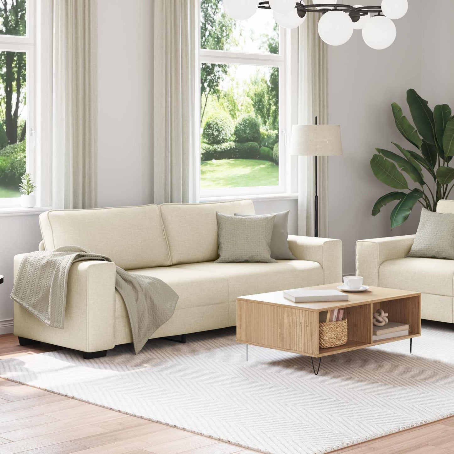 vidaXL Καναπές 2 pcs Μπεζ 221 x 80 x 82 εκ Ύφασμα μείγματος λινών