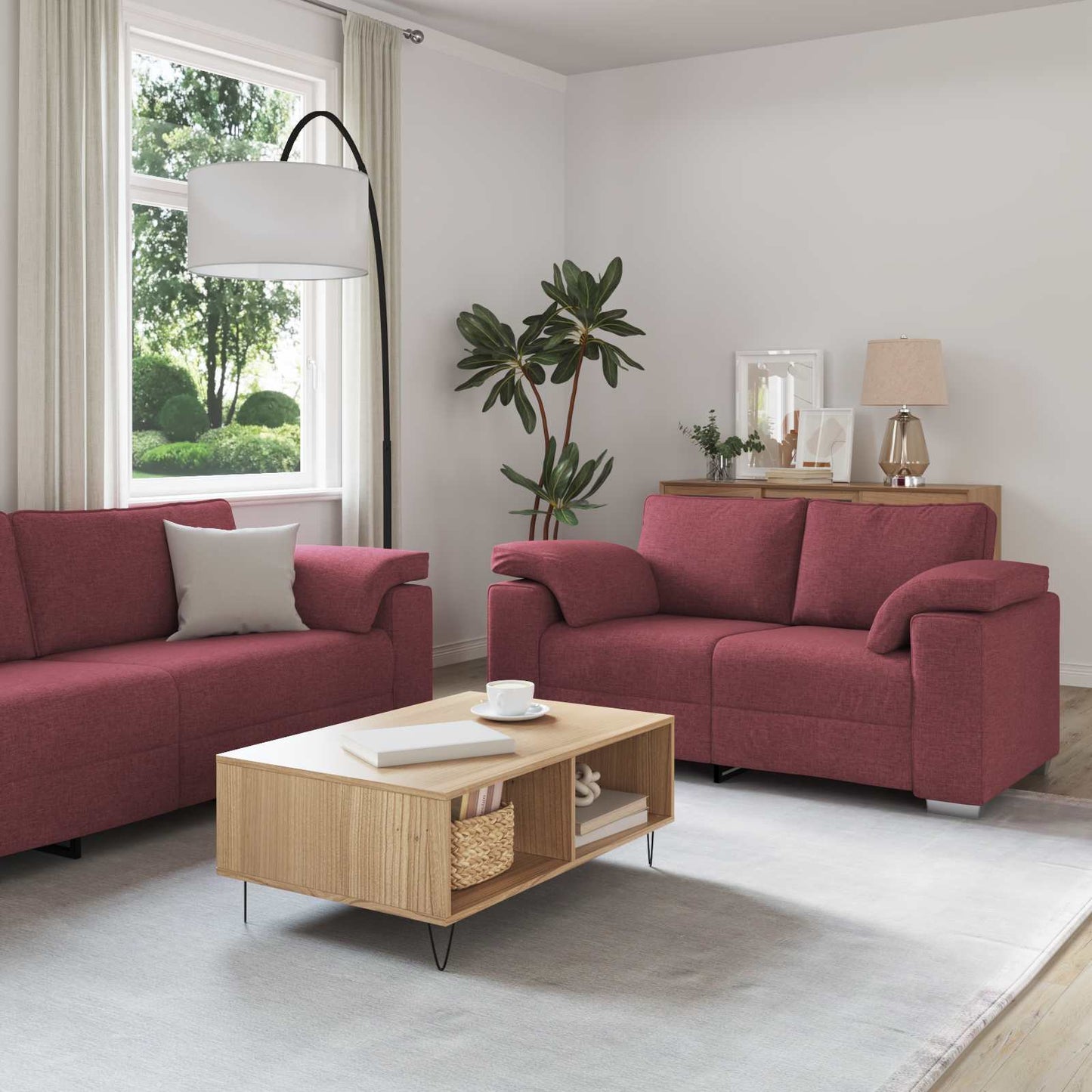 vidaXL Καναπές 2 pcs Κόκκινο 219 x 80 x 82 εκ ύφασμα