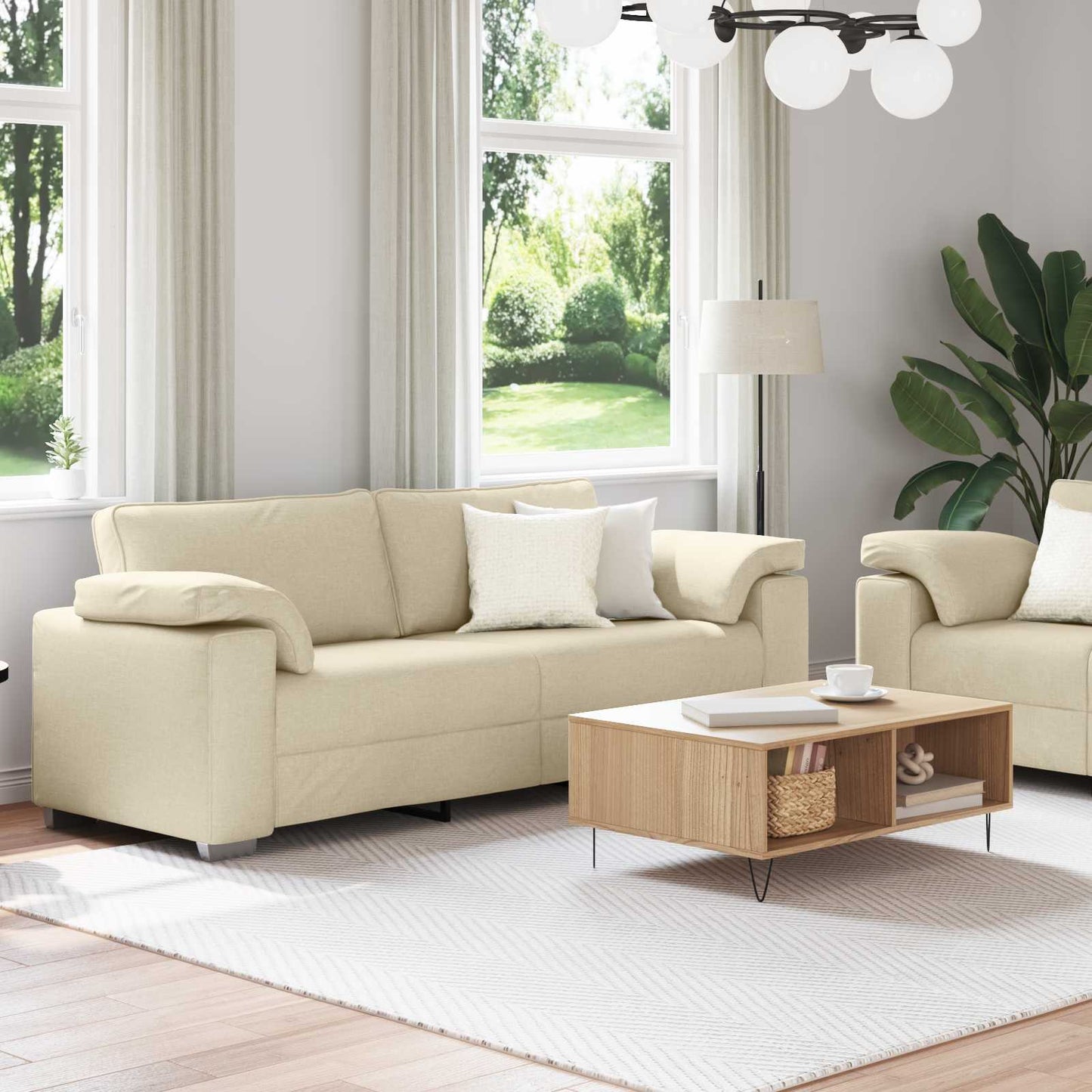 vidaXL Καναπές 2 pcs Κρεμ 219 x 80 x 82 εκ ύφασμα