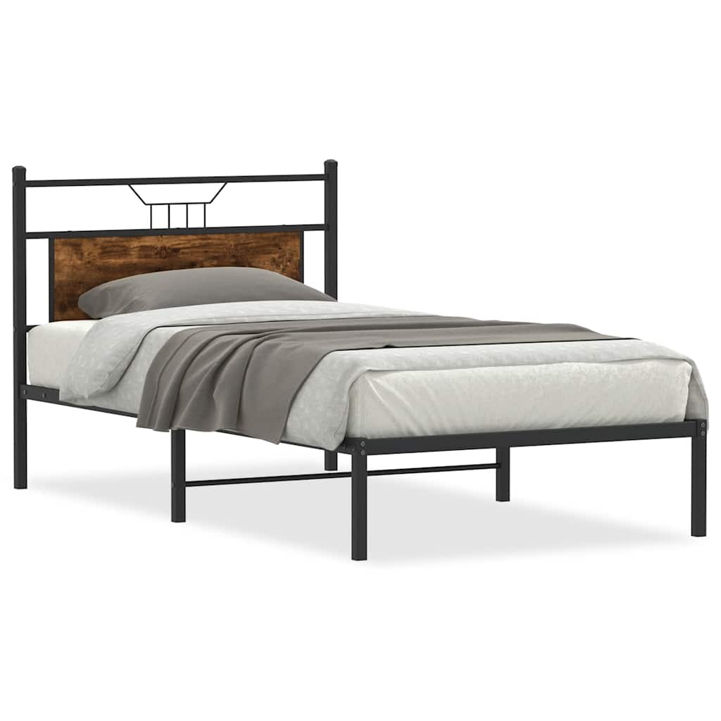 vidaXL Σκελετός Κρεβ. Χωρίς Στρώμα Καπνιστή Δρυς 107x203εκ. Επεξ. Ξύλο