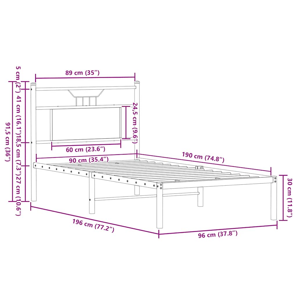 vidaXL Πλαίσιο Κρεβ. Χωρ. Στρώμα Sonoma Δρυς 90 x 190 εκ. Επεξ. Ξύλο