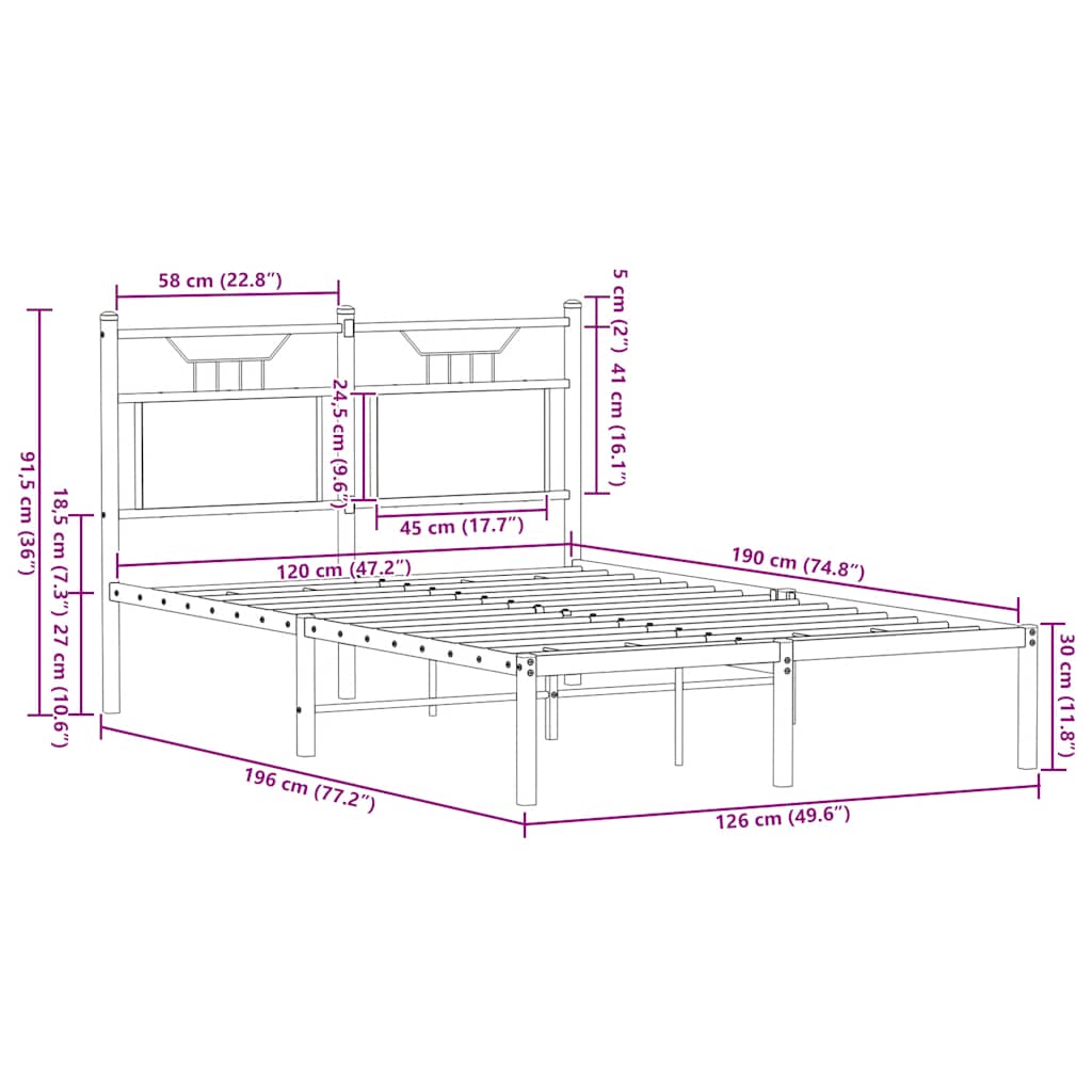 vidaXL Πλαίσιο Κρεβατιού Χωρ. Στρώμα Sonoma Δρυς 120x190 εκ Επ. Ξύλο