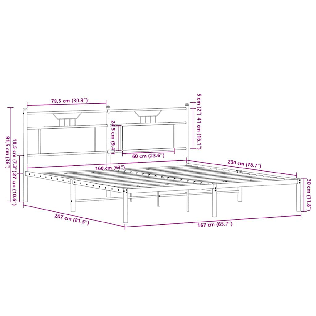 vidaXL Πλαίσιο Κρεβατιού Χωρ. Στρώμα Sonoma Δρυς 160x200 εκ. Επ. Ξύλο