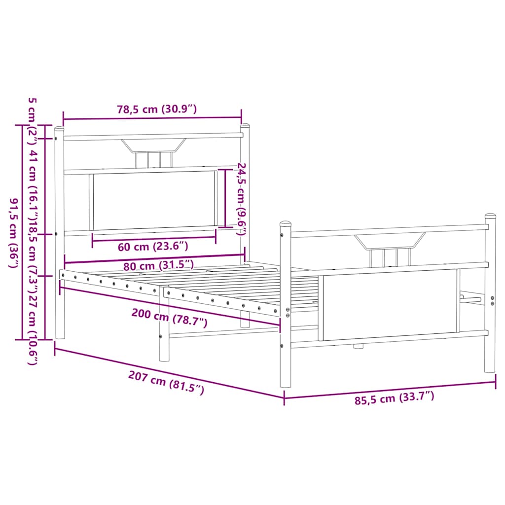 vidaXL Πλαίσιο Κρεβατιού Χωρ. Στρώμα Sonoma Δρυς 80x200εκ Επεξ. Ξύλο