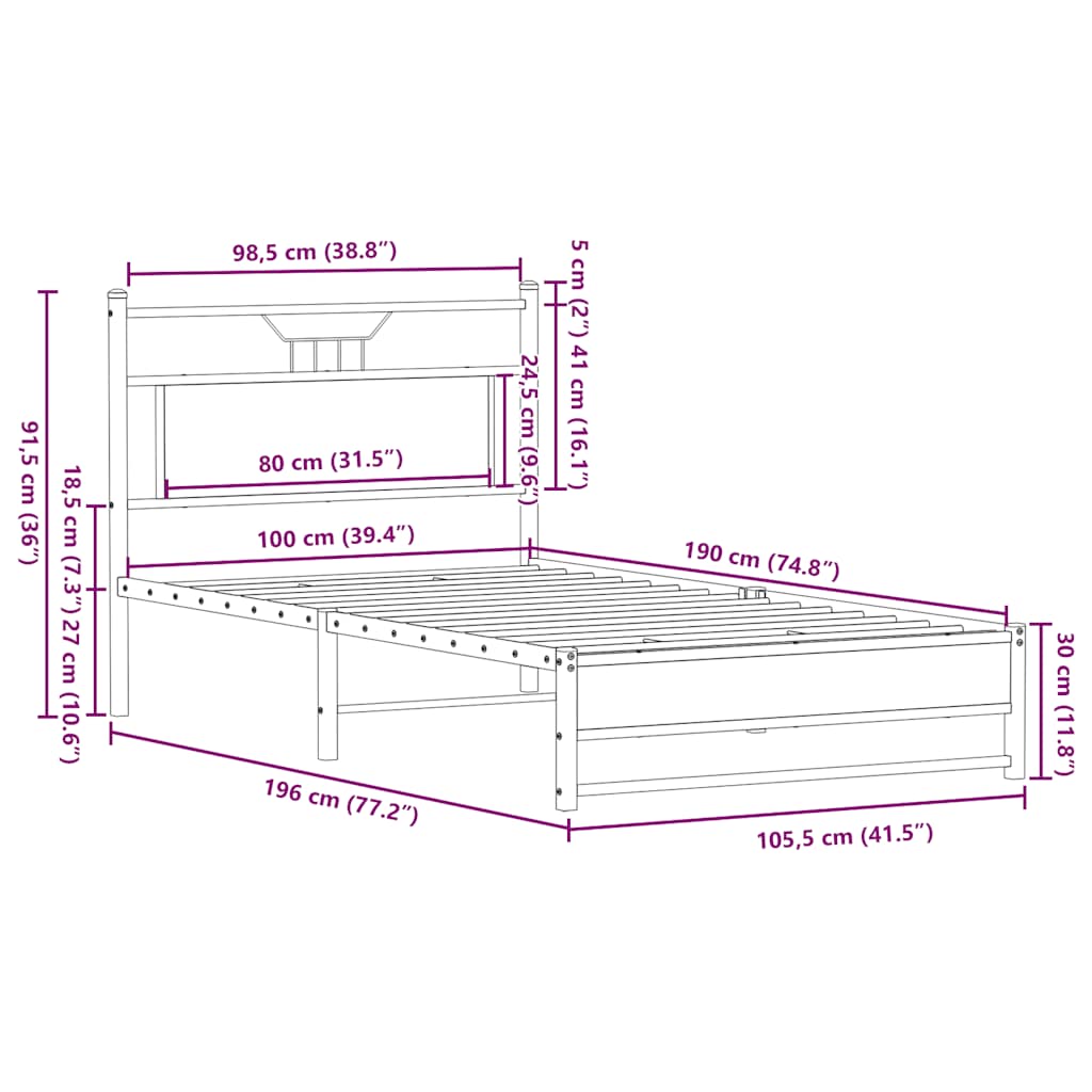 vidaXL Πλαίσιο Κρεβατιού Χωρ. Στρώμα Sonoma Δρυς 100x190 εκ Επ. Ξύλο