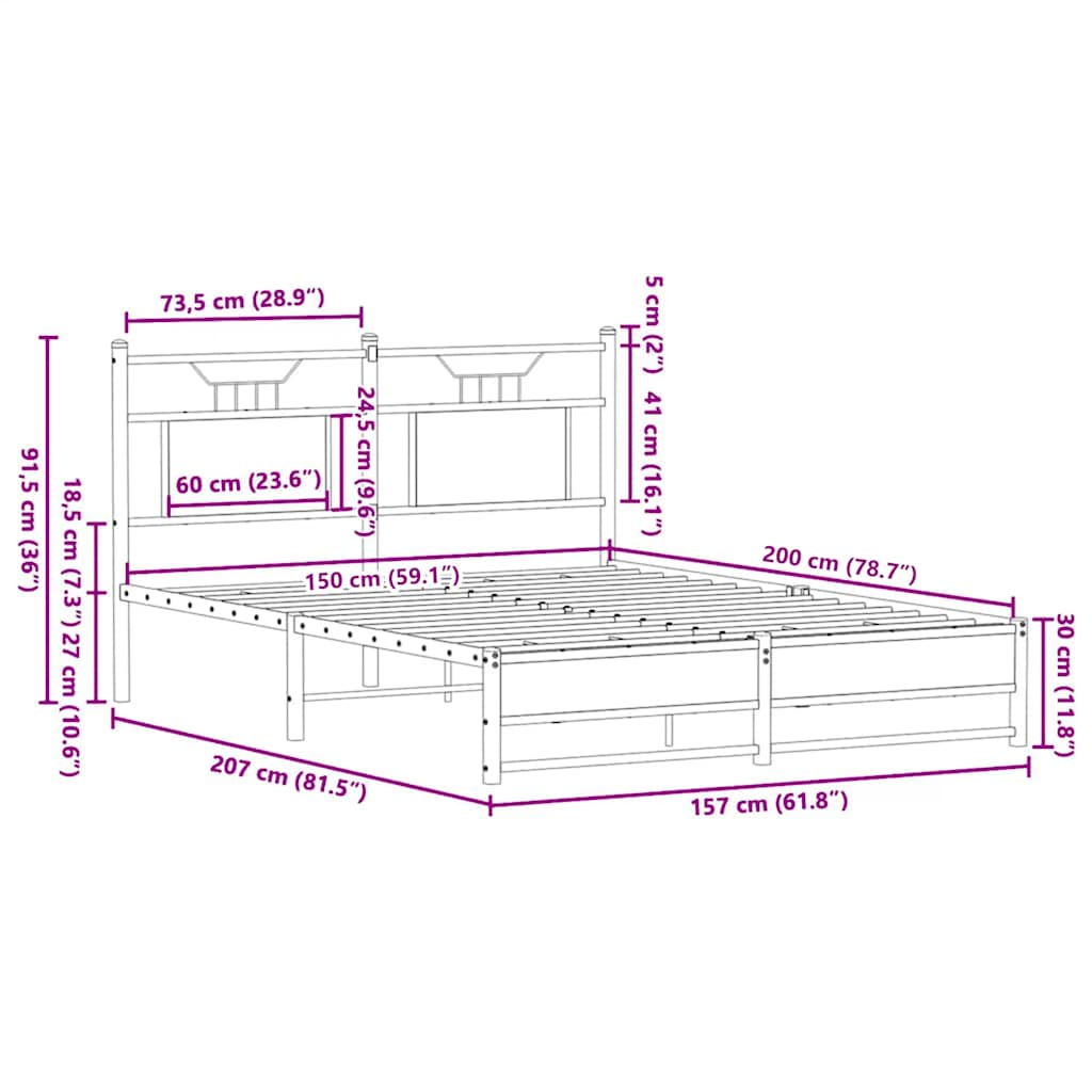 vidaXL Πλαίσιο Κρεβατιού Χωρ. Στρώμα Sonoma Δρυς 150x200εκ. Επ. Ξύλο