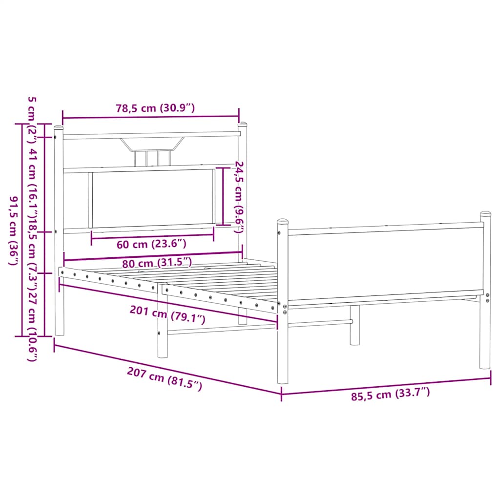 vidaXL Πλαίσιο Κρεβατιού Χωρ. Στρώμα Sonoma Δρυς 80x200εκ Επεξ. Ξύλο