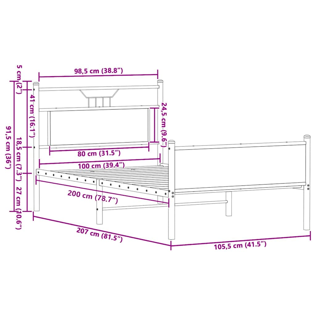 vidaXL Πλαίσιο Κρεβατιού Χωρ. Στρώμα Sonoma Δρυς 100x200εκ Επ. Ξύλο