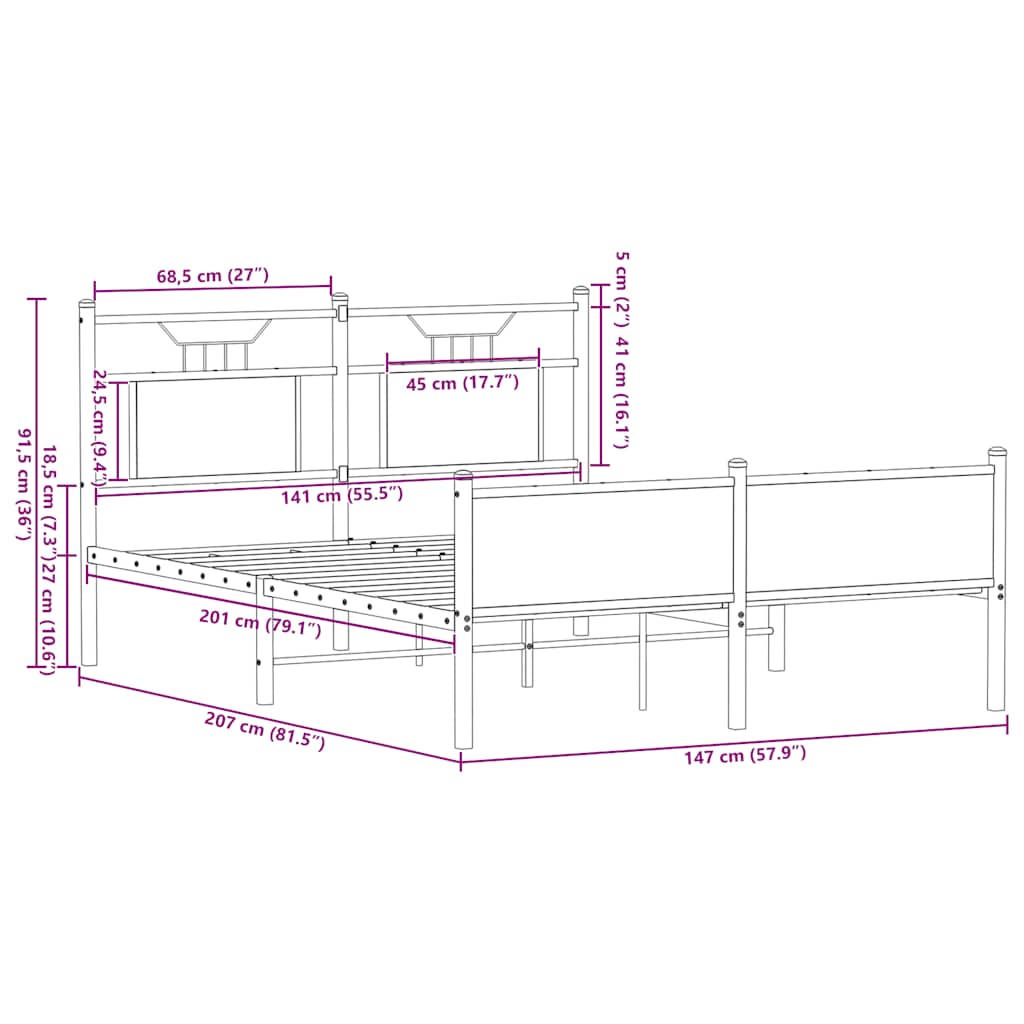 vidaXL Πλαίσιο Κρεβατιού Χωρ. Στρώμα Sonoma Δρυς 140x200εκ. Επ. Ξύλο