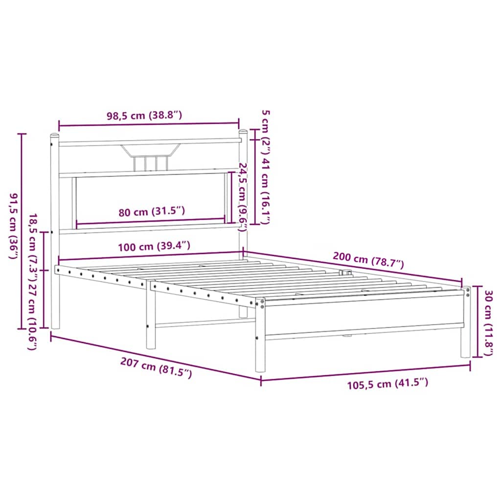 vidaXL Πλαίσιο Κρεβατιού Καφέ Δρυς 100x200 εκ. Επεξεργασμένο Ξύλο