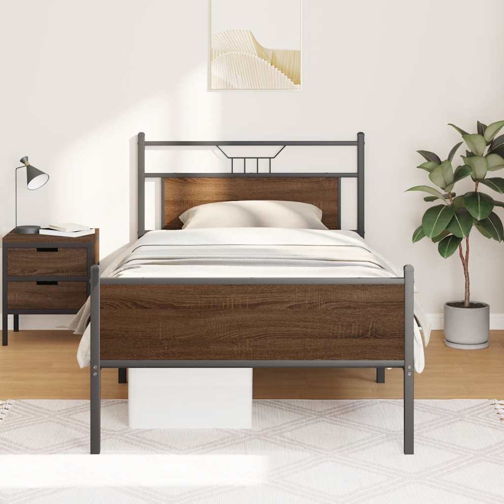 vidaXL Πλαίσιο Κρεβατιού Χωρ. Στρώμα Καφέ Δρυς 100x190 εκ Επ. Ξύλο