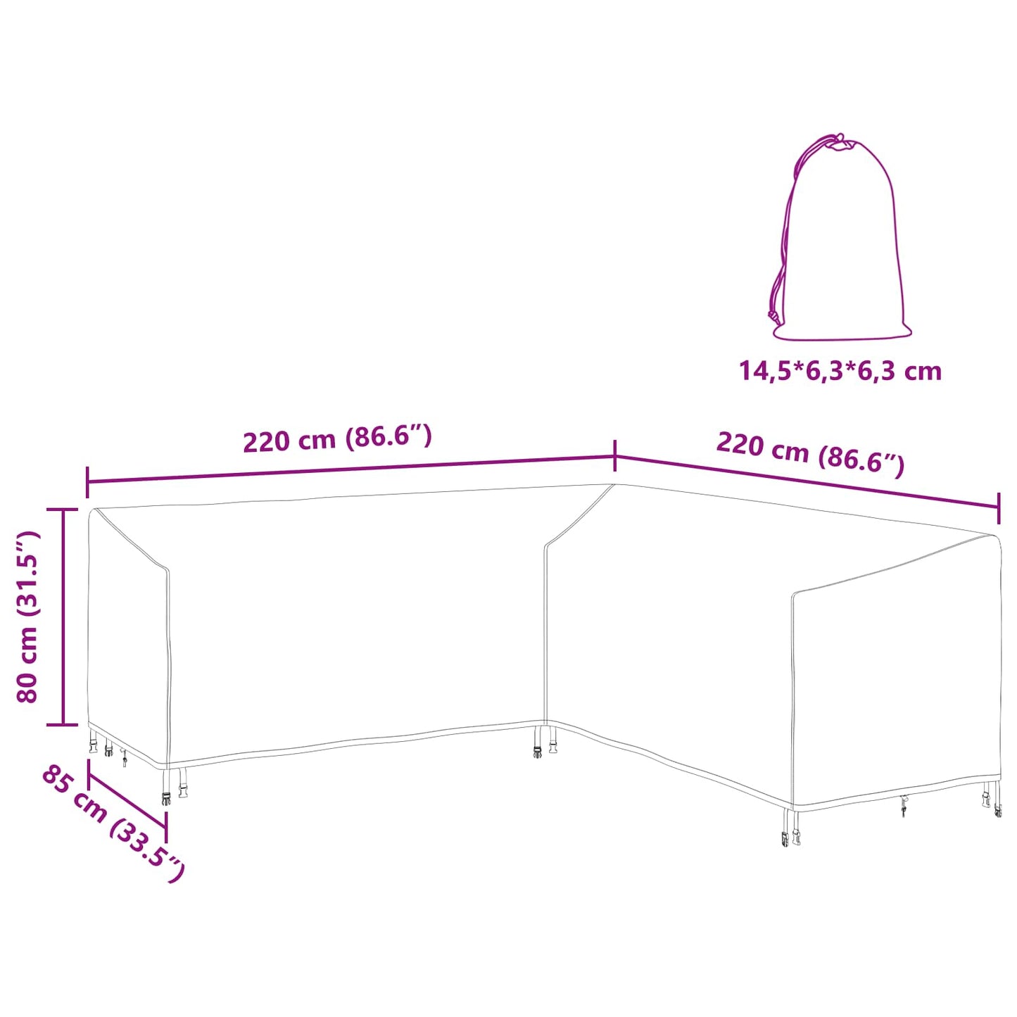 vidaXL Κάλυμμα επίπλων Μαύρο 220 x 220 x 80 εκ. Ύφασμα Oxford 600D