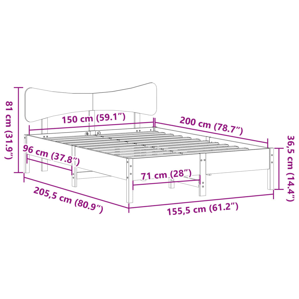 vidaXL Σκελετός Κρεβ. Χωρίς Στρώμα Καφέ Κεριού 150x200 εκ Μασίφ Πεύκο