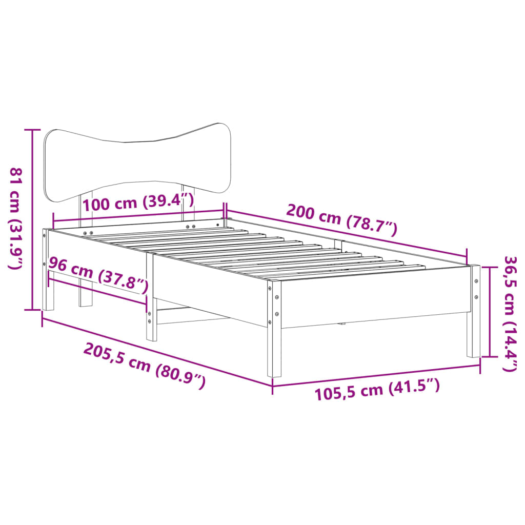 vidaXL Σκελετός Κρεβ. Χωρίς Στρώμα Καφέ Κεριού 100x200 εκ Μασίφ Πεύκο