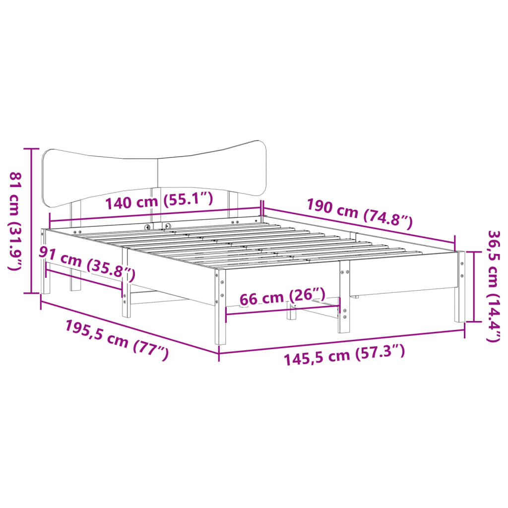 vidaXL Σκελετός Κρεβατιού Χωρίς Στρώμα Καφέ 140x190 Μασίφ Ξύλο Πεύκου