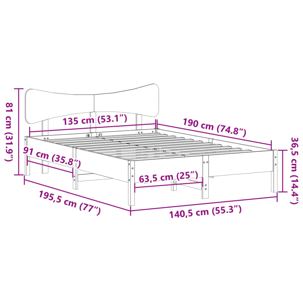 vidaXL Σκελετός Κρεβ. Χωρίς Στρώμα Λευκό 135x190 εκ Μασίφ Πεύκο