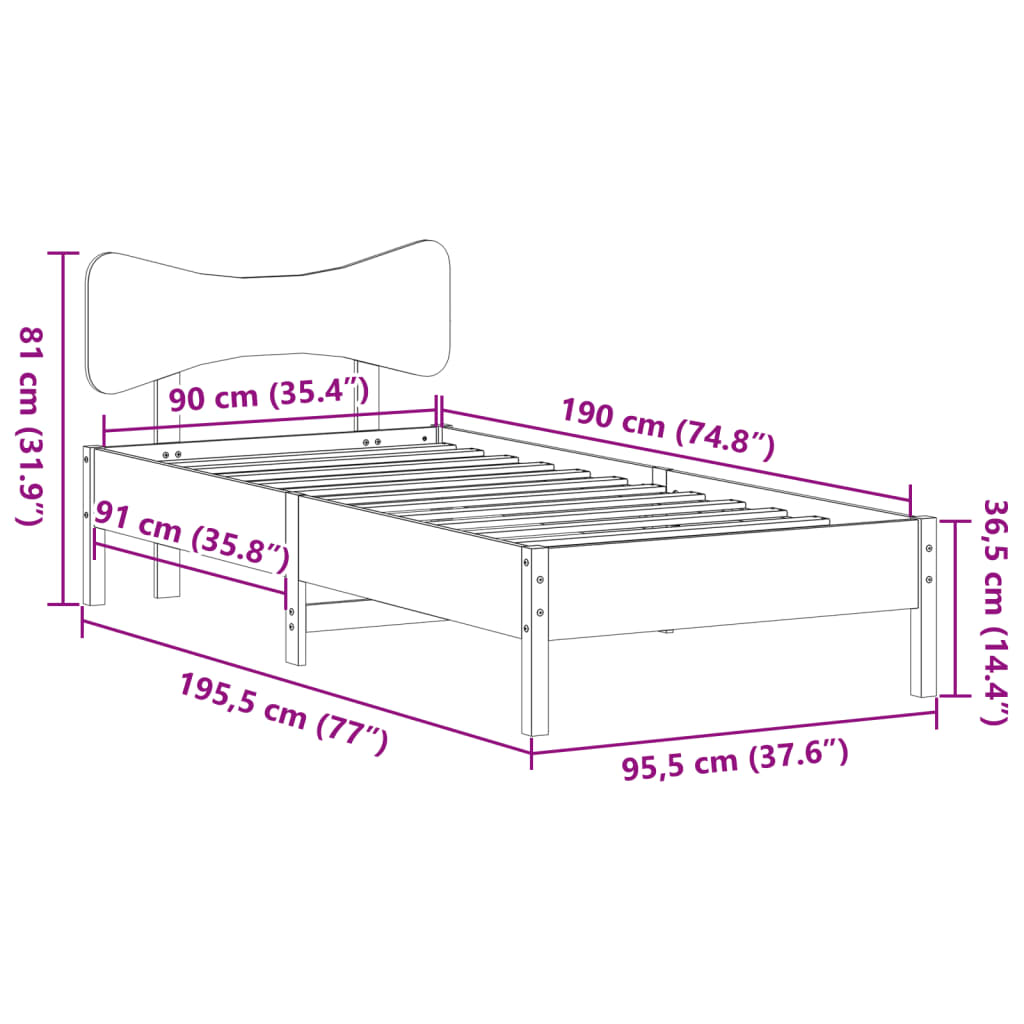vidaXL Σκελετός Κρεβ. Χωρίς Στρώμα Καφέ Κεριού 90x190 εκ Μασίφ Πεύκο