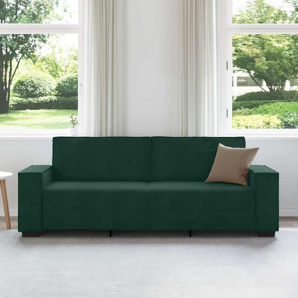 vidaXL Τριθέσιος Καναπές Σκούρο Πράσινο 220x78x84 εκ. Βελούδο