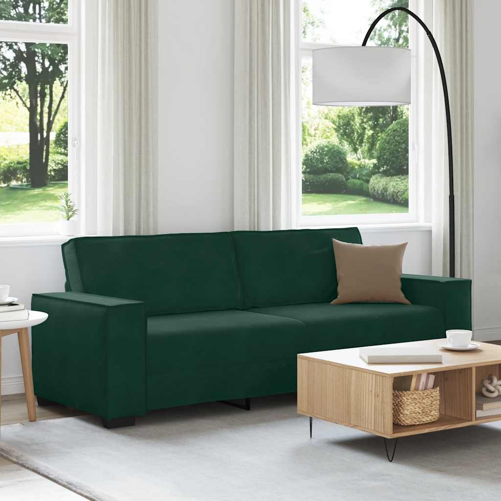 vidaXL Τριθέσιος Καναπές Σκούρο Πράσινο 220x78x84 εκ. Βελούδο