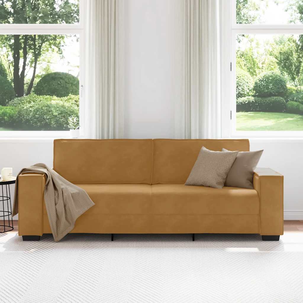 vidaXL Τριθέσιος Καναπές Καφέ Βελούδινος 220x78x84 εκ.