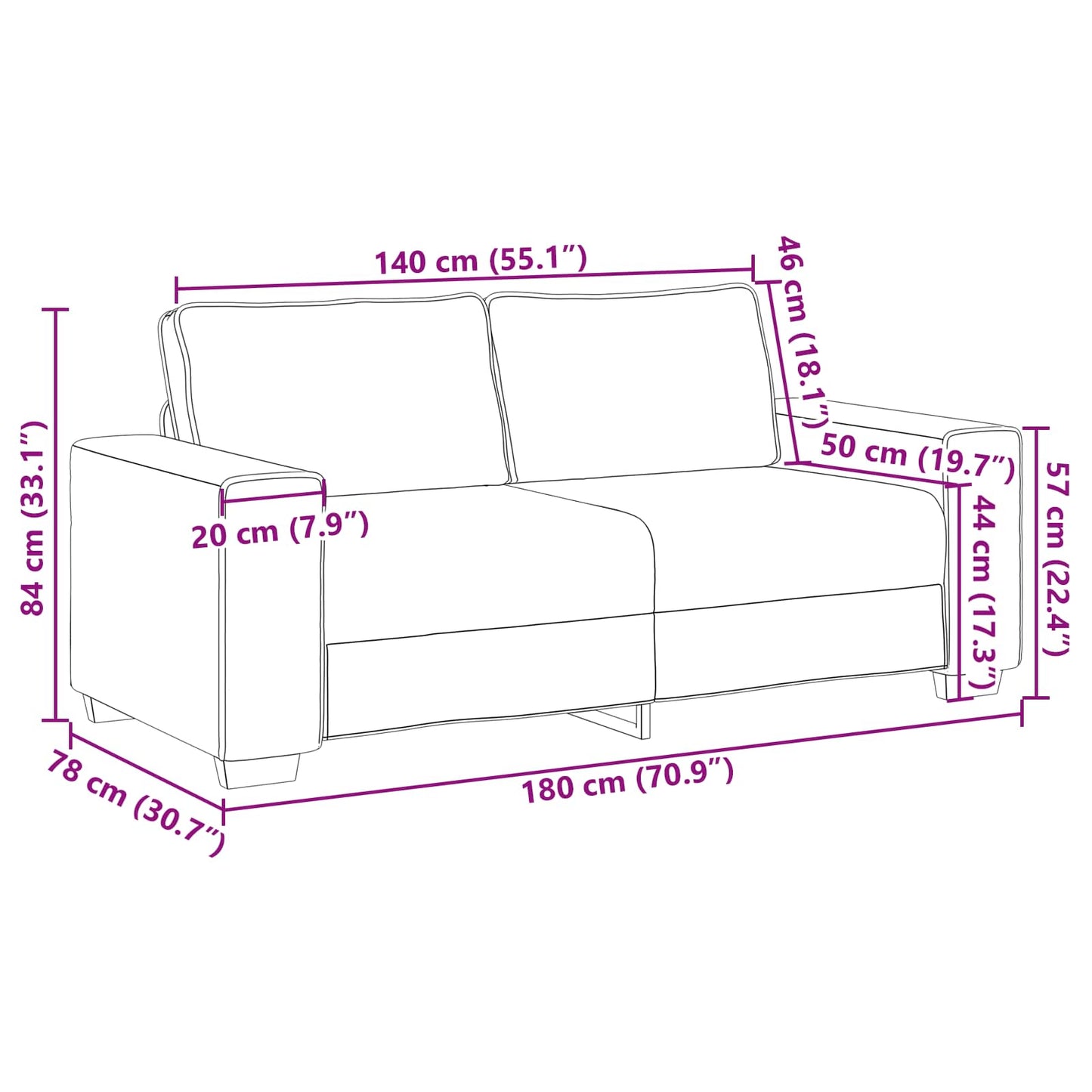 vidaXL Διθέσιος καναπές Μαύρο 180 cm Τεχνητό Δέρμα
