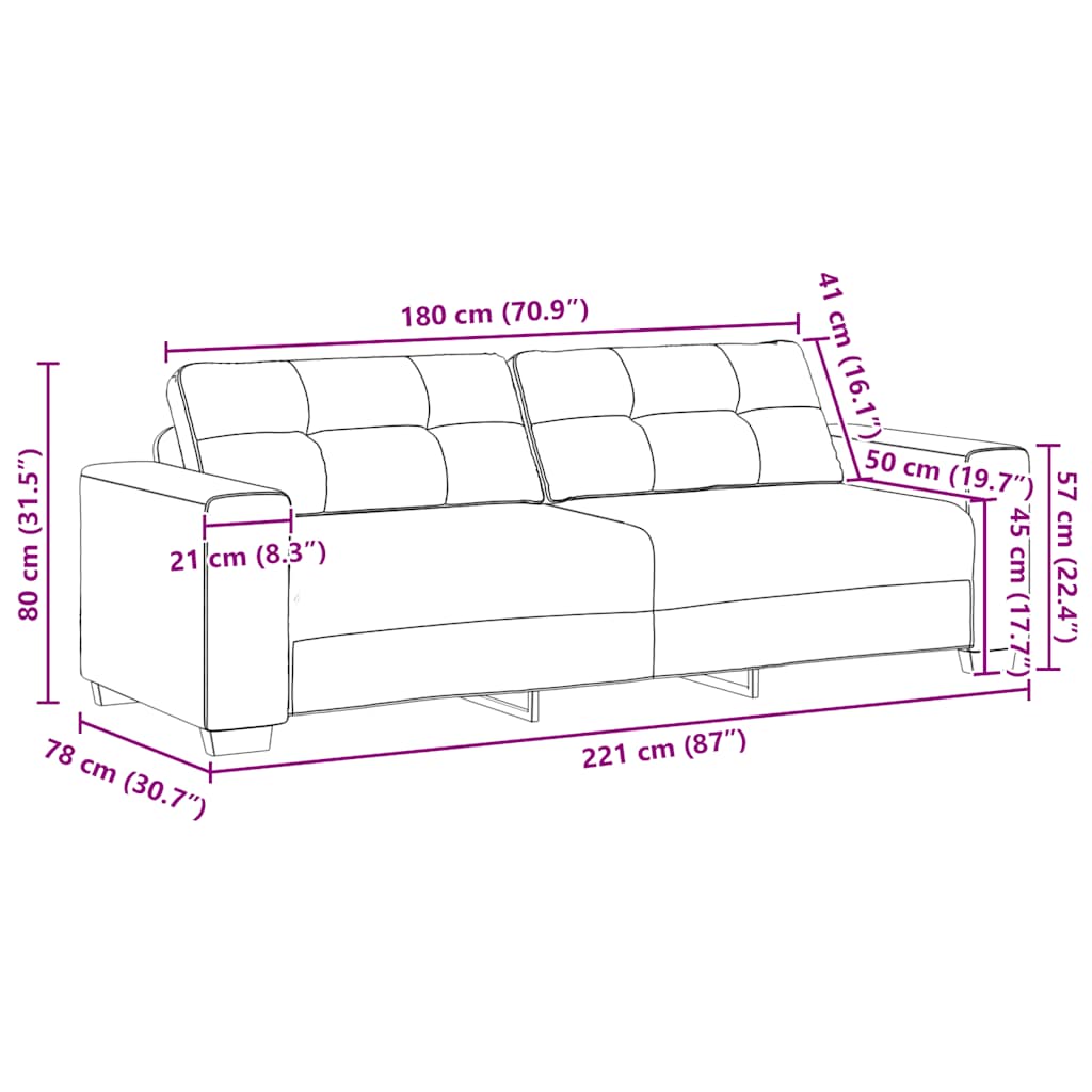 vidaXL Τριθέσιος Καναπές Σκούρο Γκρι 220x78x80 εκ. Ύφασμα